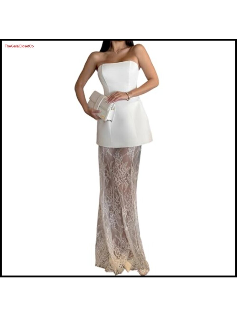 2 Piece Strapless Tube Top Lace Maxi Dress Set